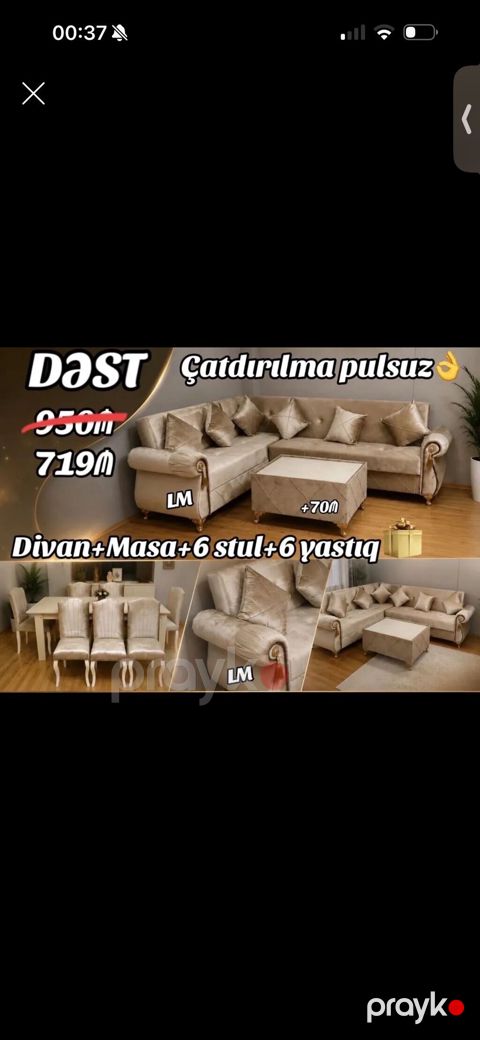 Dəst: Divan + Masa + 6 stul + 6 yastıq Tərkib: - Künc divan: zərif — Bakı