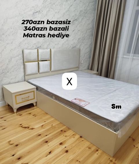 Yataq dəsti – müasir dizayn - Yumşaq parça ilə üzlənmiş, qızılı xətt — Bakı