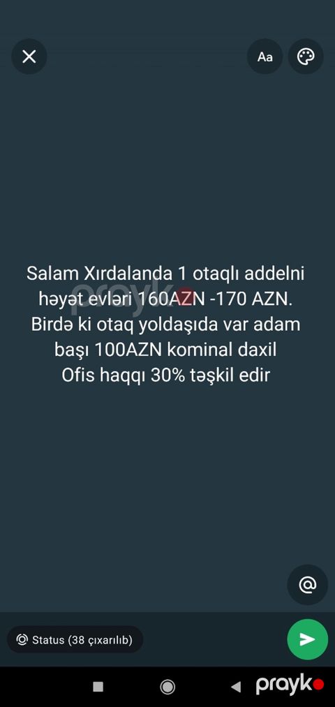 Xırdalanda kirayə həyət evləri və otaqlar - 1 otaqlı ayrı həyət