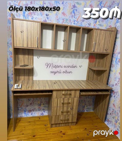 İş masası və üst dolablı modul - Ölçü: 180 x 180 x 50 sm - Material — Bakı