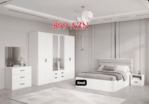 Müasir dizaynlı ağ yataq otağı dəsti Tərkibi: - 2 nəfərlik çarpayı — Mehdiabad
