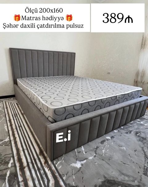 Yataq dəsti – ölçü 200x160 - Yumşaq məxməri/velur tipli parça ilə — Bakı