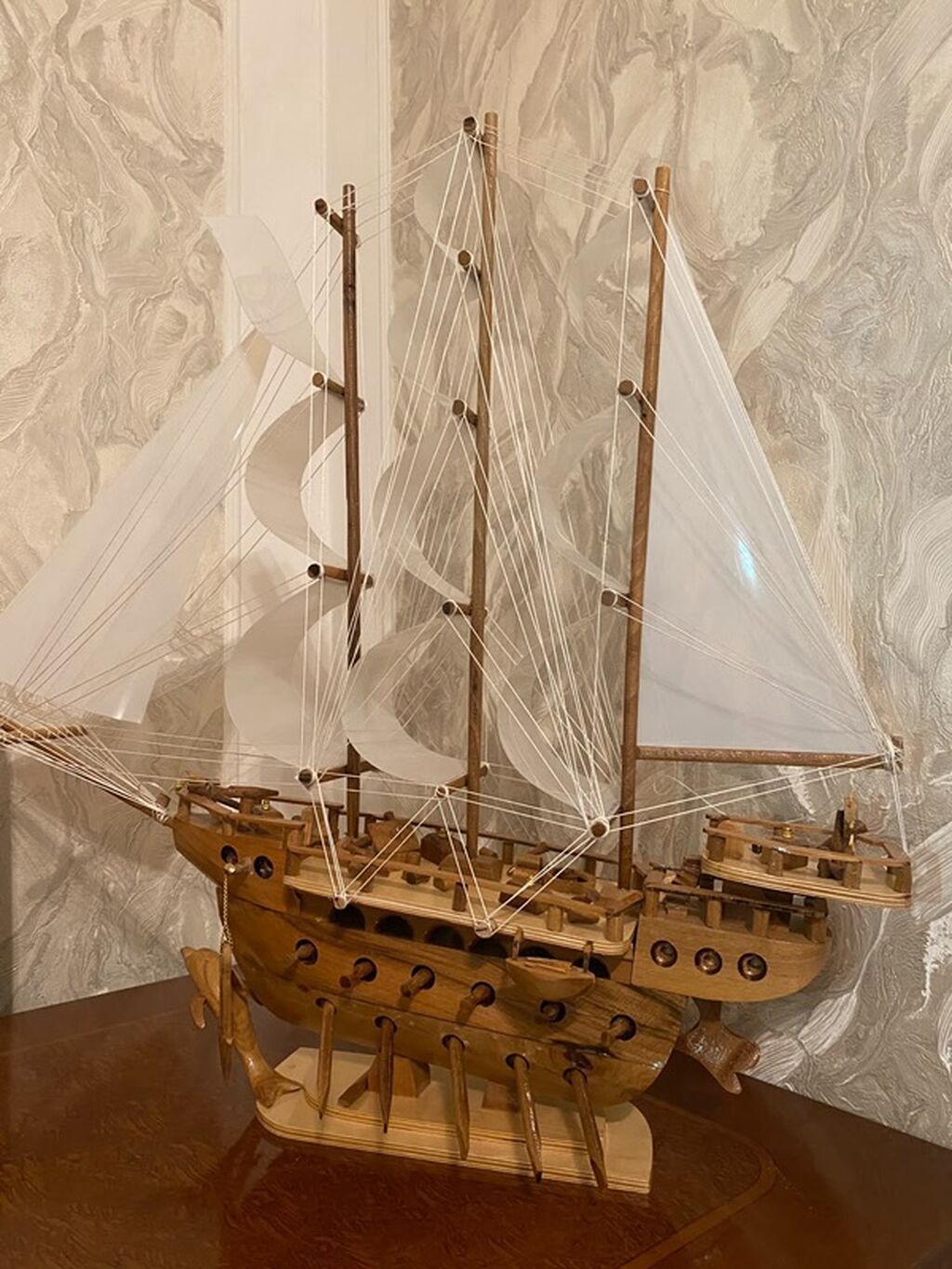 Ağacdan hazırlanmış dekorativ yelkənli gəmi maketi - Material — Modellar, Bakı (3)