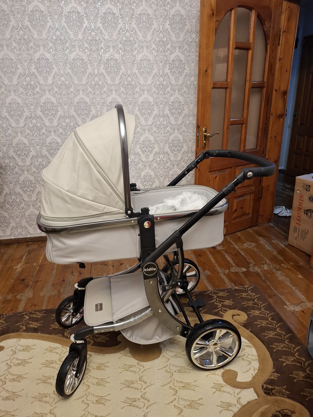 Uşaq arabası – Kidillo brendi, bej rəng. - 2-in-1 beşik tipli üst — Arabalalar, Bakı (2)