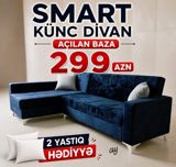 Smart künc divan – açılan baza ilə. - Rahat L‑şəkilli dizayn - Yumşaq — Mallar
