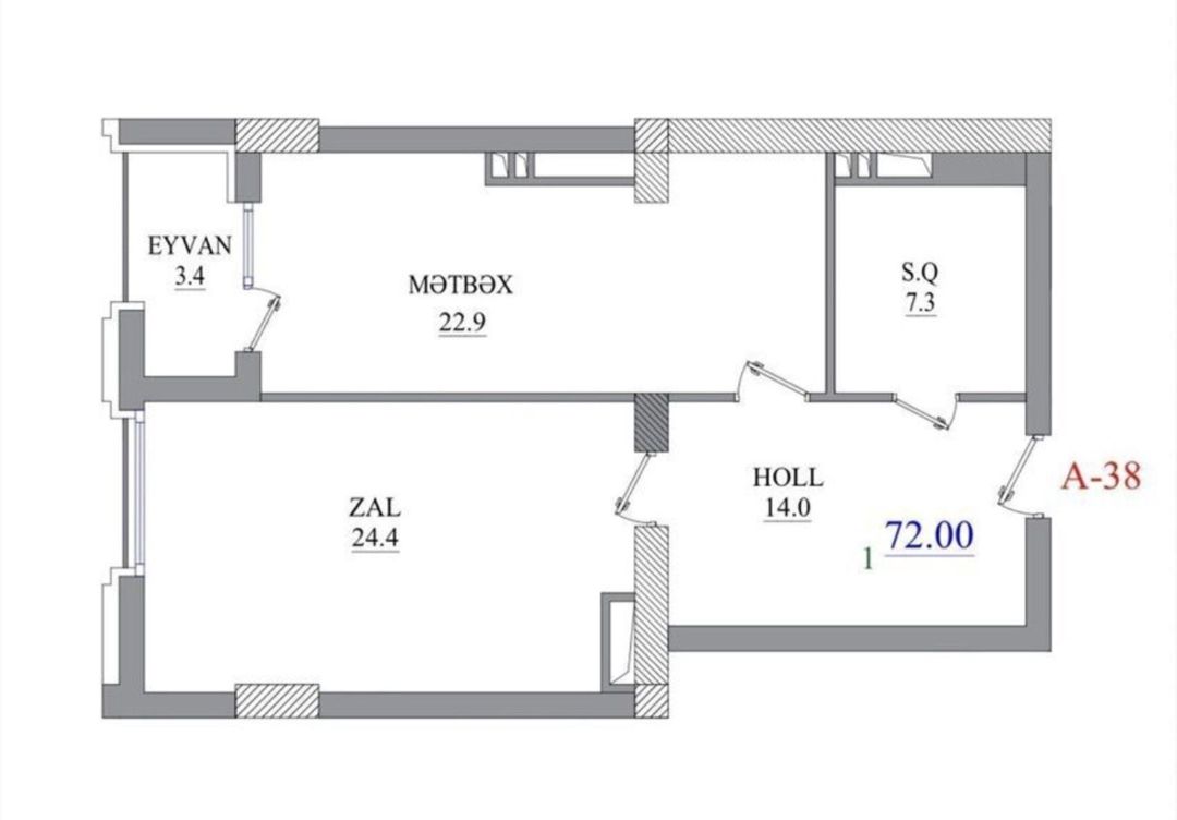 Satılır 2 otaqlı yeni tikili 72 m² — Mənzil, Bakı (5)