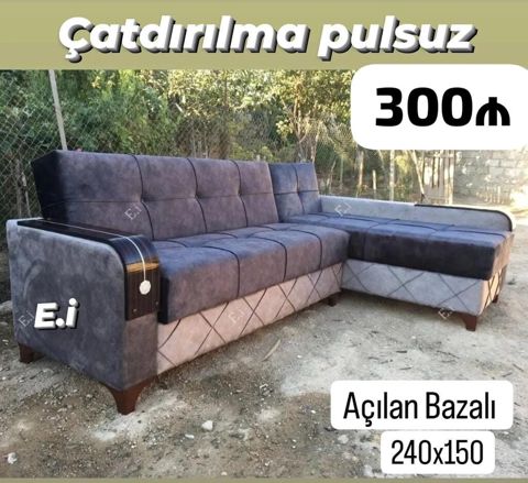 Künc divan – açılan, bazalı model Ölçü: 240x150 sm Material: yumşaq — Bakı