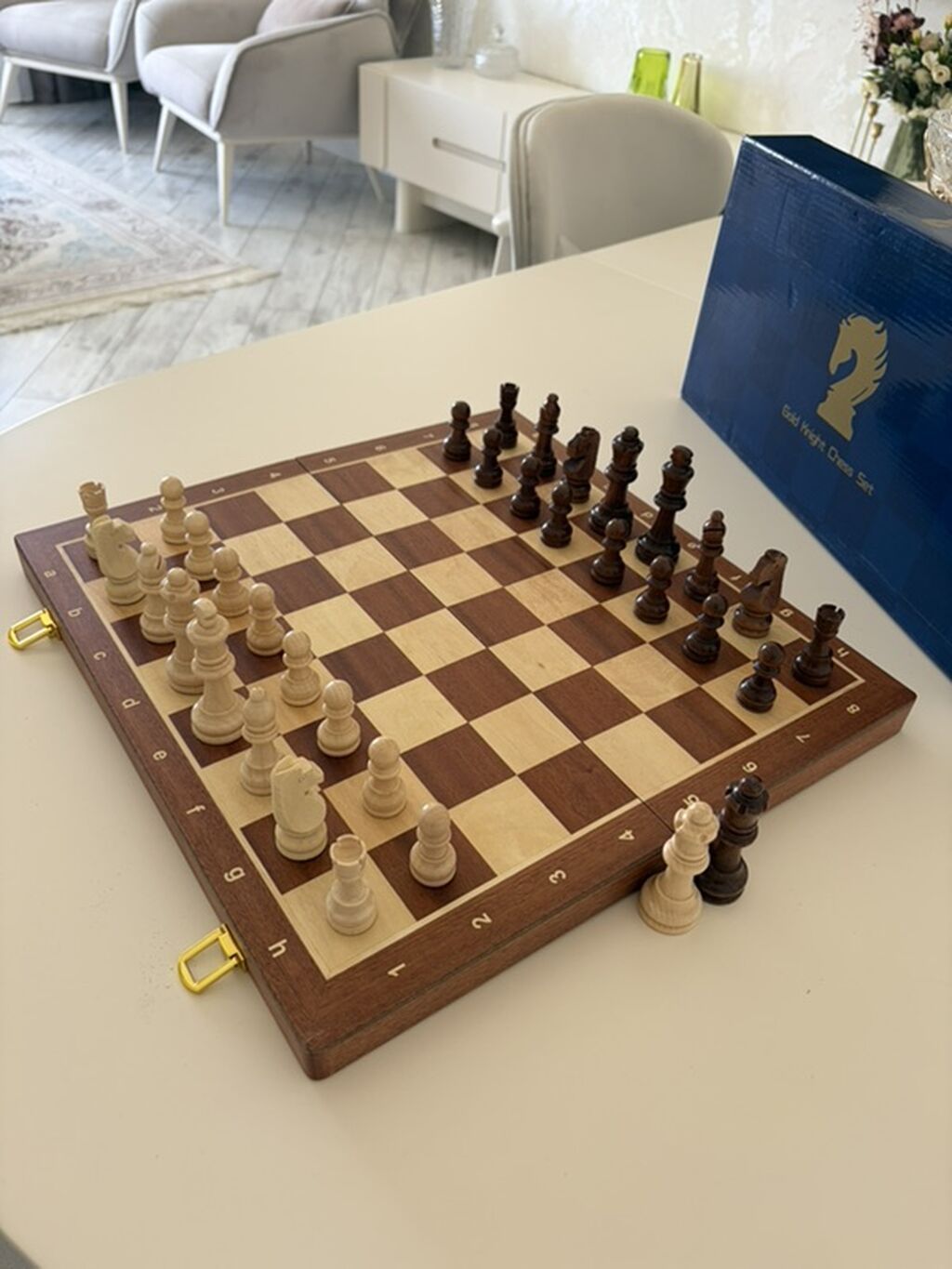 Taxta şahmat dəsti – Gold Knight Chess Set - Klassik dizaynlı — Şax, şəkəh, nard, Saray (5)