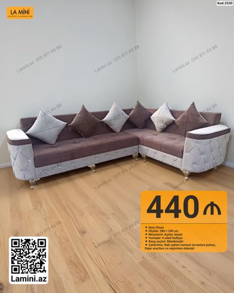 Künc divan – Kod: 2530 Məlumat: - Ölçülər: 280 200 sm - Mexanizm — Bakı