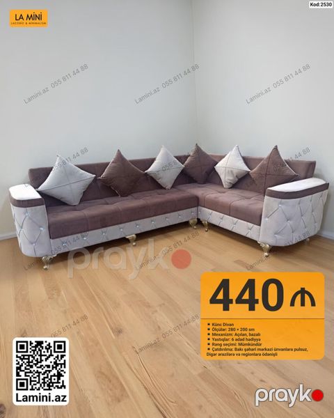 Künc divan – Kod: 2530 Məlumat: - Ölçülər: 280 200 sm - Mexanizm