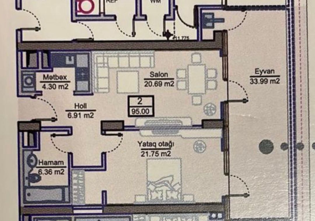 2-otaqlı yeni tikili, Xətai r., 100 m² — Mənzil, Bakı (6)