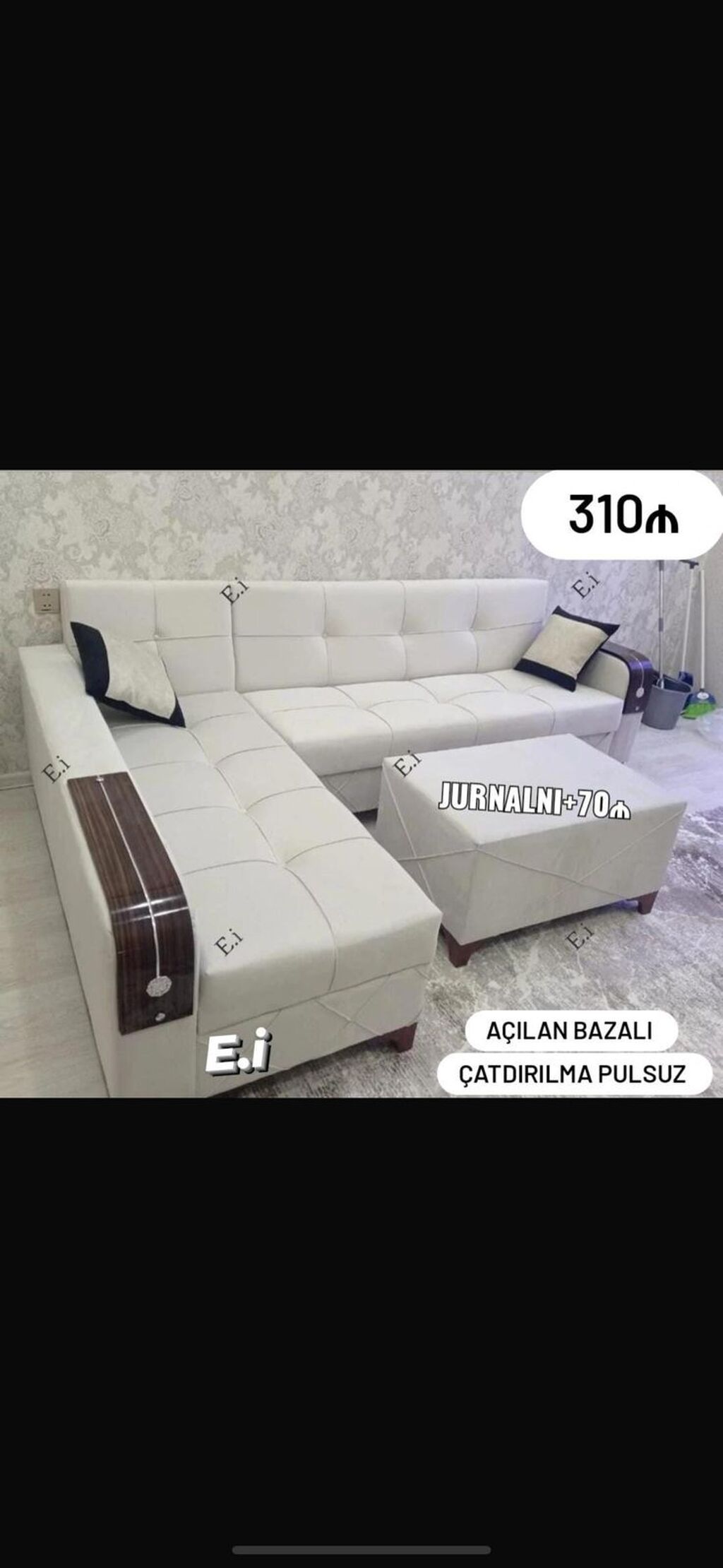 Məhsul: L formalı yumşaq künc divan dəsti - Rəng: ağ (iki dekorativ — Yumşaq mobilya dəstləri, Bakı