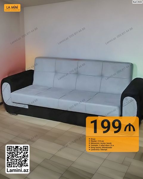 Divan – Kod: 2652 - Ölçü: 210 sm - Mexanizm: Açılan, bazalı — Bakı