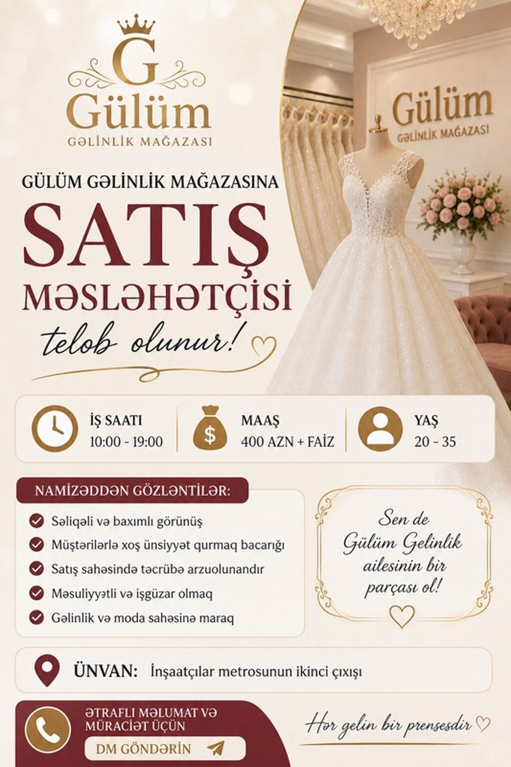 Satış məsləhətçisi tələb olunur, 18-29 yaş, Təcrübəsiz, Aylıq ödəniş — Satış, Masazır