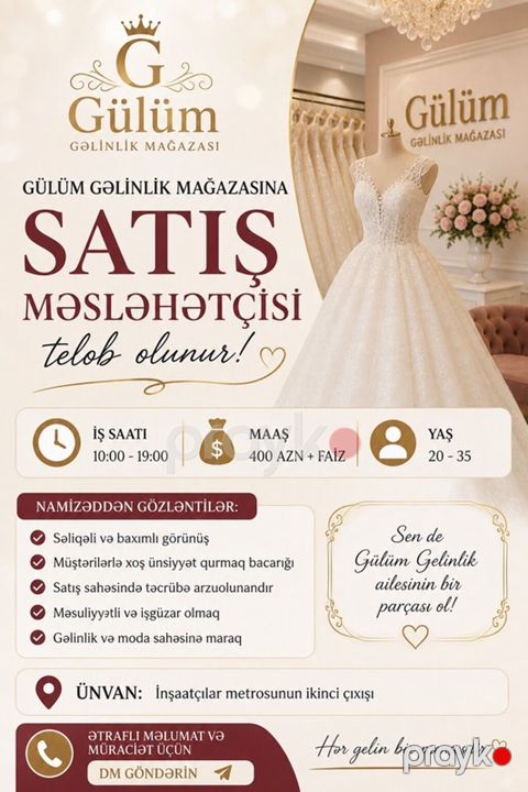 Satış məsləhətçisi tələb olunur, 18-29 yaş, Təcrübəsiz, Aylıq ödəniş — Masazır