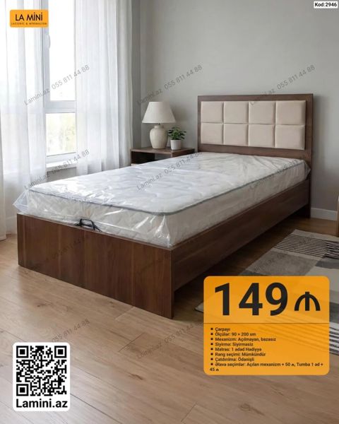 LA Mını – Çarpayı (Kod: 2946) - Ölçülər: 90 x 200 sm - Mexanizm — Bakı
