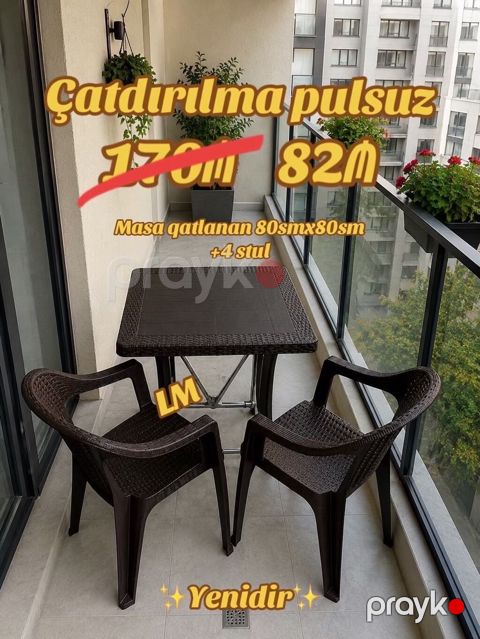 Plastik rattan dizaynlı balkon/darvaza dəsti: - Qatlana bilən masa: 80