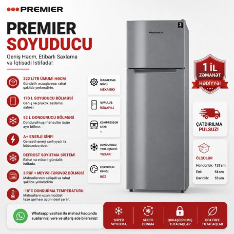Soyuducu Premier PRM 222 Tfdf/ı — Xırdalan