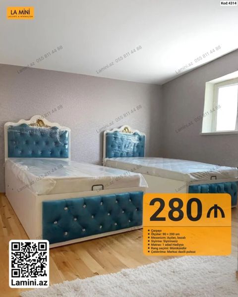 İki ədəd açılan bazalı çarpayı - Ölçü: 90 x 200 sm - Mexanizm — Bakı