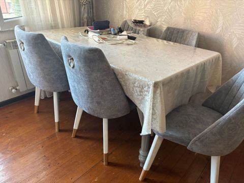 Yemək masası və 6 ədəd stul dəsti. - Masa: düzbucaqlı forma, klassik — Bakı