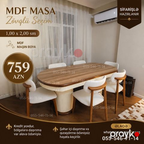 Oval masa, Açılmayan, MDF, Kredit yoxdur — Bakı