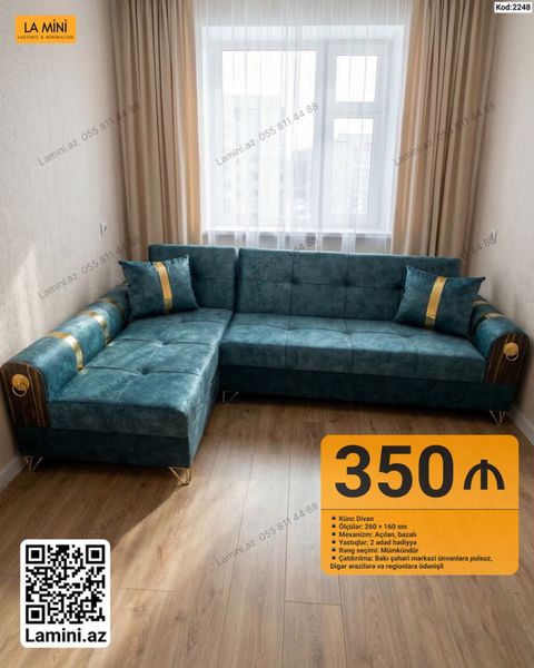 Künc divan – Kod: 2248 - Ölçülər: 260 160 sm - Mexanizm: açılan — Bakı