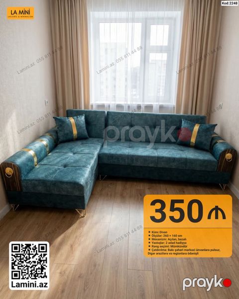 Künc divan – Kod: 2248 - Ölçülər: 260 160 sm - Mexanizm: açılan