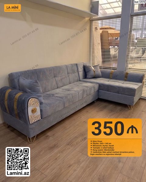 Künc divan – La Mini dizayn - Ölçülər: 260 160 sm - Mexanizm — Bakı