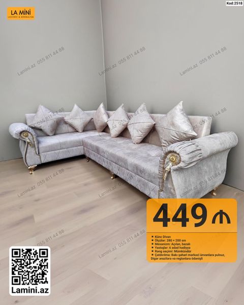 Künc divan Zərif və klassik üslubda hazırlanmış künc divan. Açıq boz — Bakı