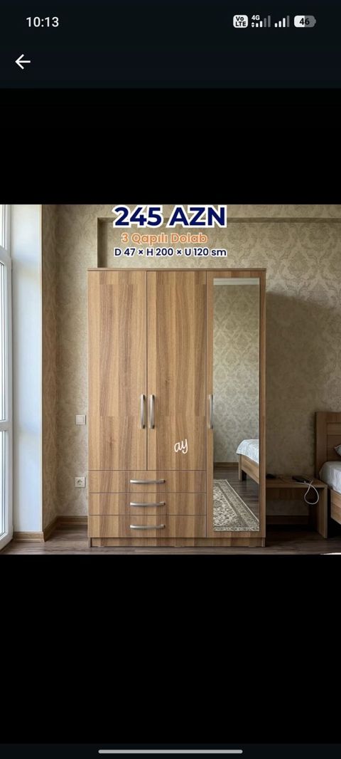 3 qapılı paltar dolabı Ölçülər: Dərinlik 47 sm Hündürlük 200 sm — Bakı