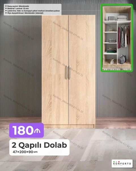 Məhsul: 2 qapılı paltar dolabı - Ölçü: 47 200 90 sm - Material — Bakı