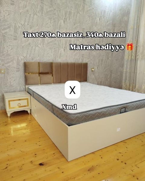 Mebel dəsti – taxt və tumbə - Müasir dizaynlı taxt: yumşaq başlıq — Bakı