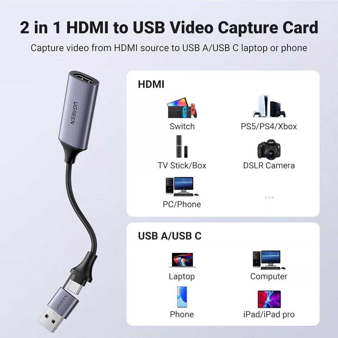 Görüntü çevirici Ugreen Capture Card USB HUB HD — Periferik cihazlar, Bakı (5)