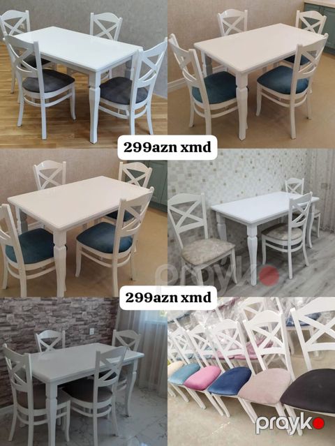 Ağ rəngli yemək masası və 4 ədəd stul dəsti. - Klassik dizayn — Bakı