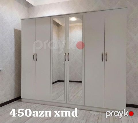 Ağ rəngli 5 qapılı paltar dolabı. Orta hissədə 2 ədəd tam ölçülü güzgü — Mehdiabad