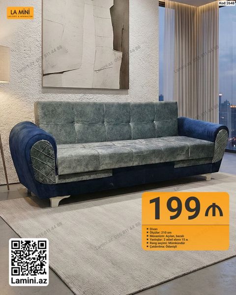 LA Mını divan - Model kodu: 2648 - Ölçü: 210 sm - Mexanizm: açılan — Bakı