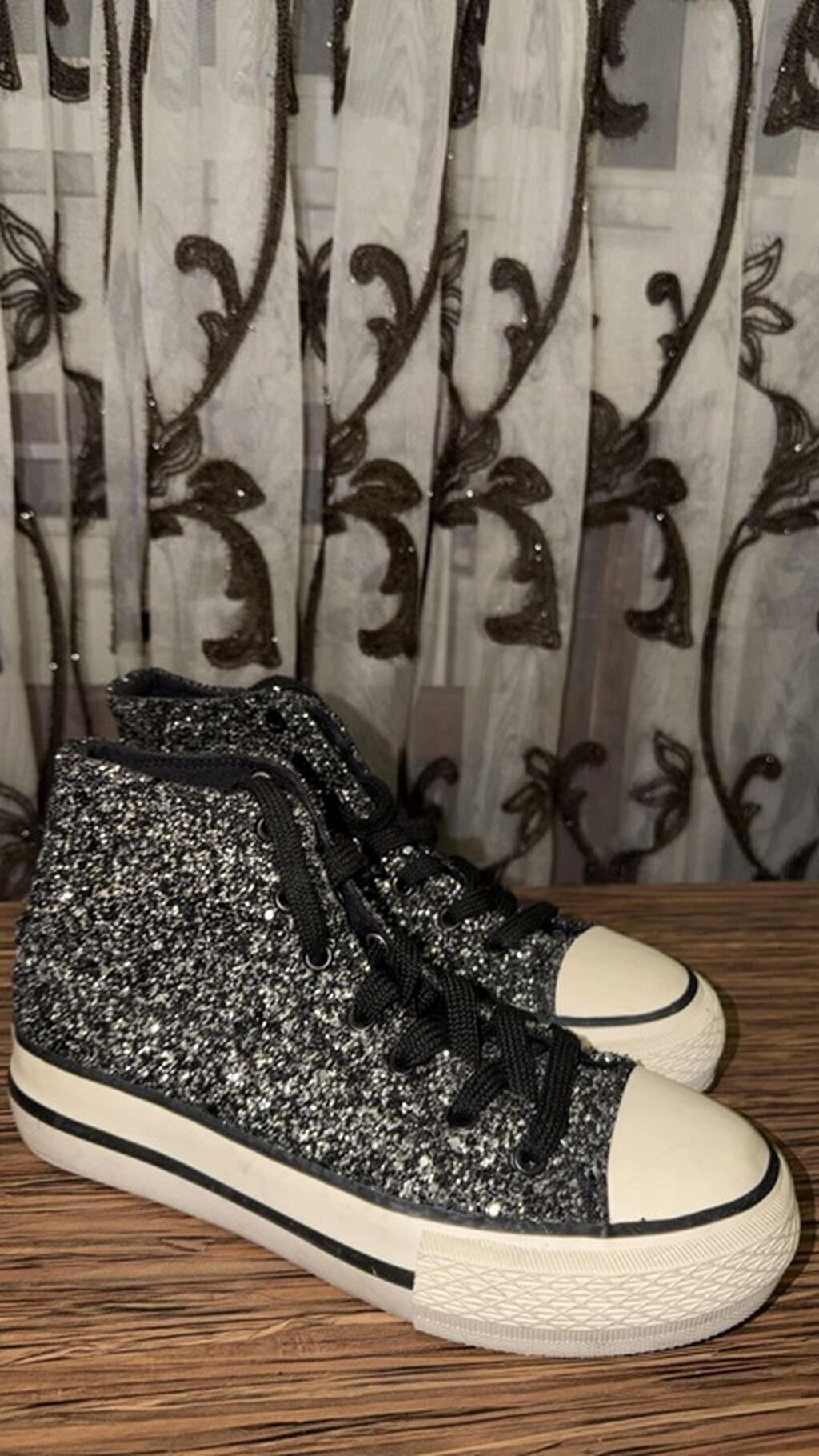 Qara-boz parıltılı hi-top krossovkalar - Model: şnurla bağlanan — Krosovka, Bakı (3)