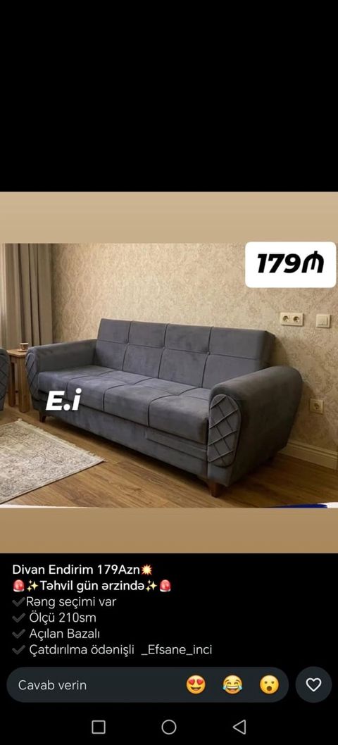 Divan – endirimli qiymət: 179 AZN - Ölçü: 210 sm - Rəng seçimi var — Bakı