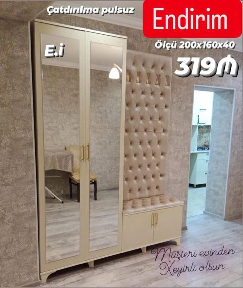 Dəhliz üçün şkaf-vitrin və asılqanlı dəst - Ölçü: 200×160×40 sm — Mehdiabad