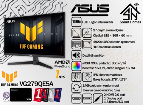 ASUS TUF Gaming 27-inch 146Hz IPS monitor VG279QE5A — Bakı