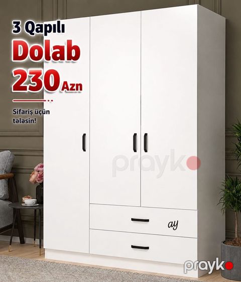 Yeni, 3 qapılı, Ağ, Açılan, Düz dolab — Digah