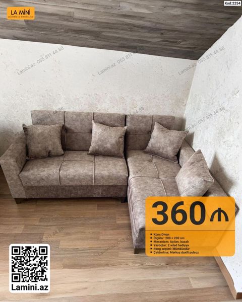 Künc divan - Ölçülər: 200 200 sm - Mexanizm: açılan, bazalı — Bakı