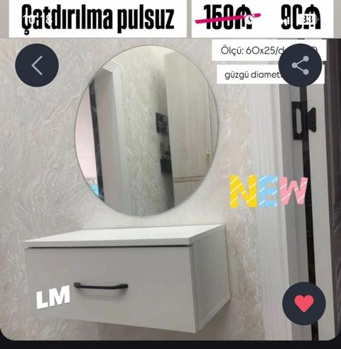 Divar tipli konsol və dairəvi güzgü dəsti - Dəst: asma çekmecəli — Mehdiabad