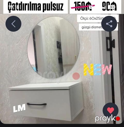 Divar tipli konsol və dairəvi güzgü dəsti - Dəst: asma çekmecəli — Mehdiabad