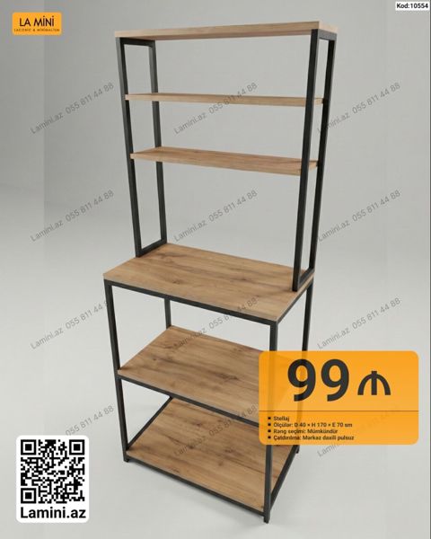 Sənaye üslubunda metal karkaslı rəf sistemi (stellaj) - Material — Bakı