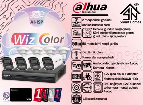 Dahua dörd kameralı WizColor kamera dəsti — Bakı