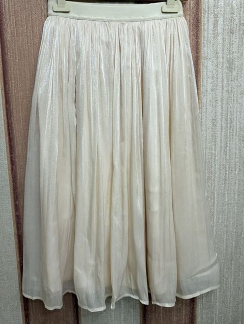 Şifon midi ətək – krem rəngdə - Model: büzməli, çoxqatlı şifon — Bakı