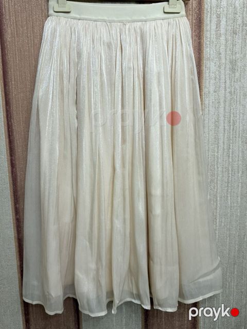 Şifon midi ətək – krem rəngdə - Model: büzməli, çoxqatlı şifon — Bakı