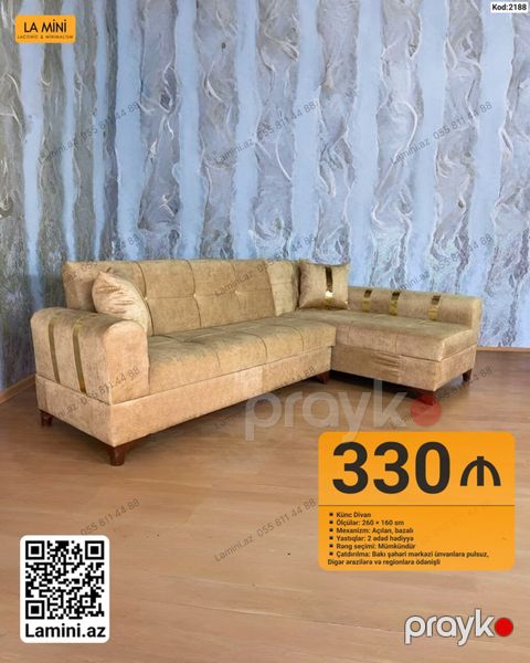 Məhsul: Künc divan (Kod: 2188) Xüsusiyyətlər: - Ölçülər: 260 160 sm