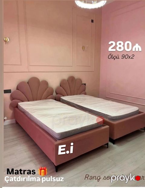 İki ədəd tək nəfərlik çarpayı - Ölçü: 90x2 (90x200 sm) - Yumşaq